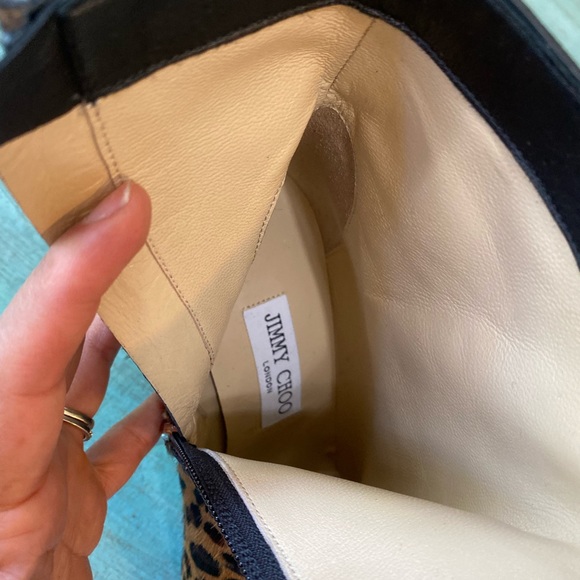 JIMMY CHOO MIRREN CARAMEL LEOPARD PRINT CALF HAIR LEATHER ANKLE BOOTS, SIZE 7.5 - Picture 7 of 11